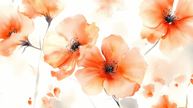 Blooming desert globemallow floral watercolor in warm orange tones on white background. Blooming. Illustration