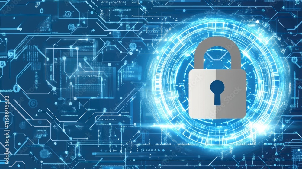 Poster digital security concept with lock and circuit background design