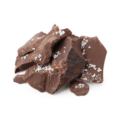 Pieces of chocolate with salt isolated on white