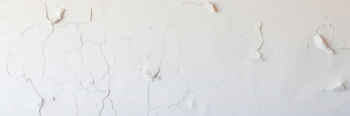 Obraz premium Rough and textured white plaster wall with cracks and imperfections, creating a rustic and aged look, vintage, old