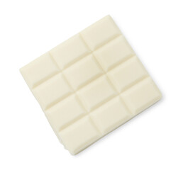 Piece of white chocolate bar isolated on white, top view