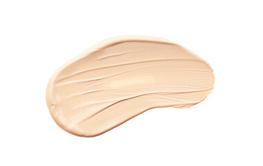 Skin foundation isolated on white, top view. Sample of cosmetic product