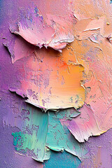 Thick impasto oil paint strokes in abstract texture with pastel shades of mint, lavender, peach,...