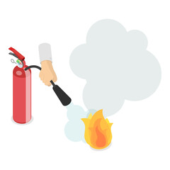 3D Isometric Flat Vector Illustration of Fire Extinguisher Use Infographics, Emergency Instruction. Item 1