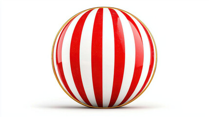 Classic red and white striped ball with glossy finish, perfect for festive occasions and playful settings