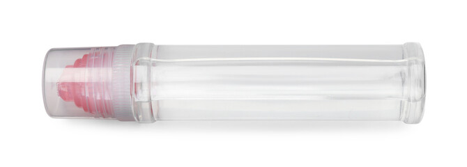 One transparent glue stick isolated on white, top view