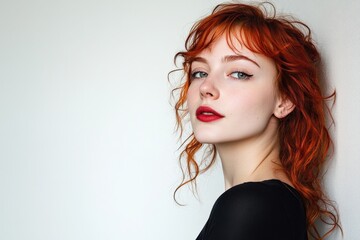Fototapeta premium Stunning Portrait of a Young Woman with Fiery Red Hair and Elegant Makeup