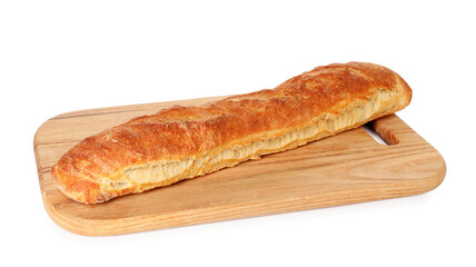 One freshly baked baguette isolated on white