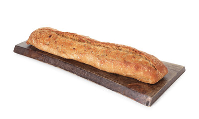 One freshly baked baguette isolated on white