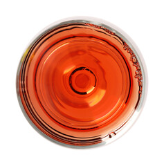 Rose wine in glass isolated on white, top view
