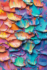 Vibrant pastel impasto oil paint texture with palette knife strokes in shades of lavender, peach, mint, and coral for artistic backgrounds, abstract designs, creative projects, and modern visual compo