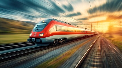 High Speed Train in Motion, Modern Transportation, Fast Travel