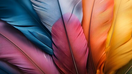 Vibrant Colorful Bird Feathers Close Up Abstract