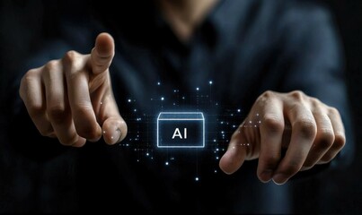 Businessman engaging with ai technology in modern workspace