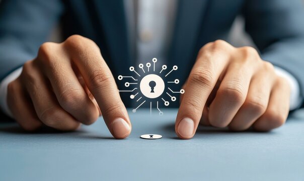 Digital workspace illustration businessman engaging in hacking