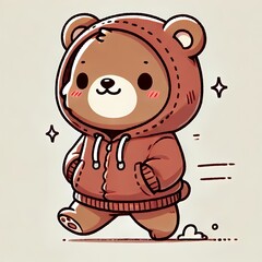 Obraz premium Cute Bear Walking With Hoodie Jacket Cartoon Vector Icon Illustration