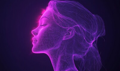 Abstract glowing purple female profile.