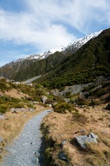 Path in the New Zealand Alps, Scenic Mountain Trail through Stunning Landscape