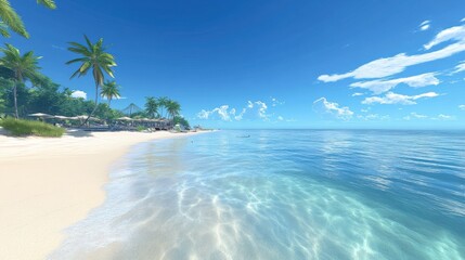 Tranquil beach paradise under a vibrant blue sky.
