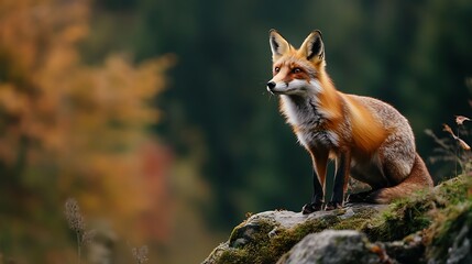 Red Fox in Autumn Forest. Wildlife, Nature, Animal.