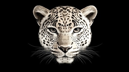 Naklejka premium intense leopard portrait, focused stare, realistic fur details, digital art concept, black background, isolated on white background