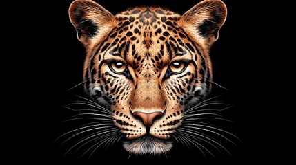 Obraz premium intense leopard portrait, focused stare, realistic fur details, digital art concept, black background, isolated on white background