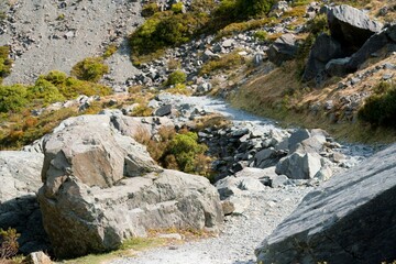 Path in the New Zealand Alps, Scenic Mountain Trail through Stunning Landscape