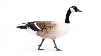 A realistic depiction of a walking goose on a white background.