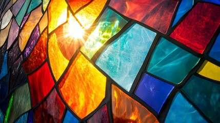 Colorful Stained Glass Window Illuminated By Sunlight