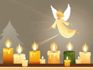  Angel hovering above lit candles creating warm Christmas ambiance