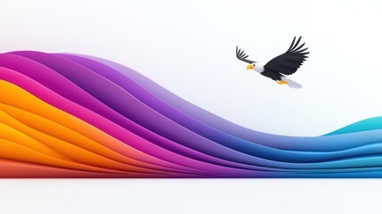 Fototapeta premium Colorful waves with an eagle soaring above, symbolizing freedom.