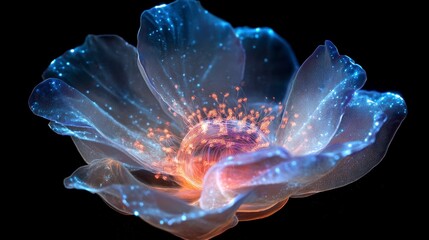 Obraz premium Glowing Neon Flower in Dark Space - Abstract Art