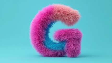 Fototapeta premium Fluffy Pink and Blue 3D Letter G on Teal Background