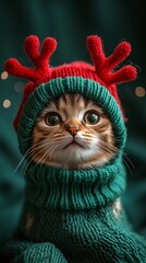 cat in a reindeer antlers