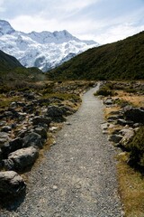 Path in the New Zealand Alps, Scenic Mountain Trail through Stunning Landscape