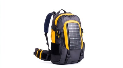 Fototapeta premium Solar-powered backpack designed for outdoor activities and travel.