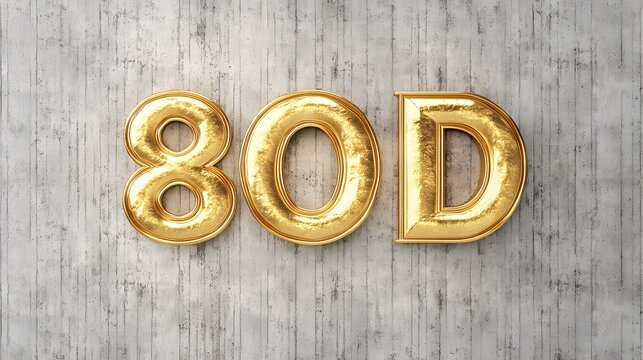 A shiny golden display of the numbers 80D against a textured background.