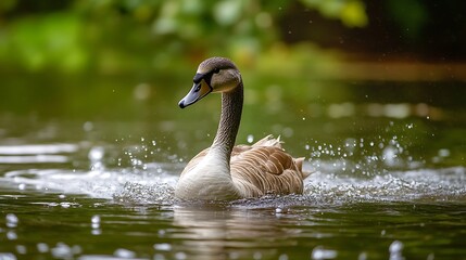 Elegant Swan Goose in Water. Wildlife, Nature, Bird, Waterfowl