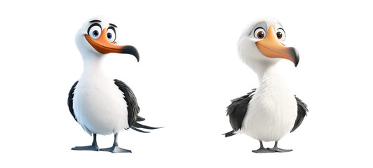 Naklejka premium Cute Cartoon Seagull Characters on Transparent Background