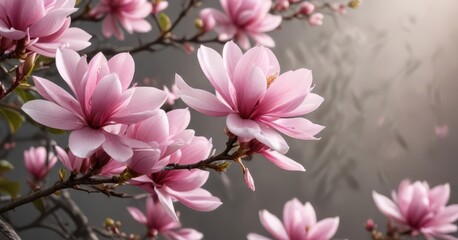 Obraz premium Delicate pink magnolia blossoms, vibrant petals , floral, bloom, photo