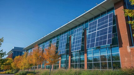 Obraz premium Sustainable Modern Building with Solar Panels