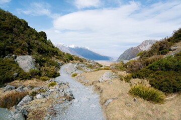 Path in the New Zealand Alps, Scenic Mountain Trail through Stunning Landscape