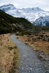 Path in the New Zealand Alps, Scenic Mountain Trail through Stunning Landscape