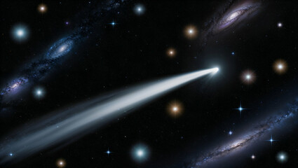 Obraz premium Bright comet traveling through the vastness of space surrounded by galaxies and stars