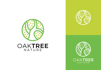 root tree circle logo design. simple creative caring for nature symbol icon vector