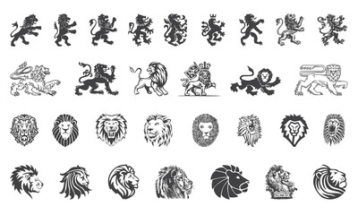Heraldic icon set. Lion icon bundle