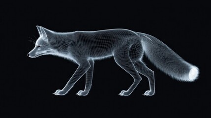 Fototapeta premium Wireframe fox, digital rendering on black.