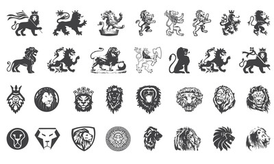 Heraldic icon set. Lion icon bundle