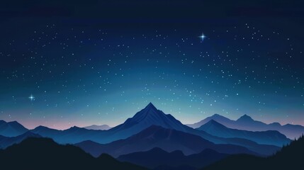 Starry night over majestic mountain range.