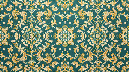 Arabesque Wallpaper with Middle Eastern Floral and Geometric Motifs